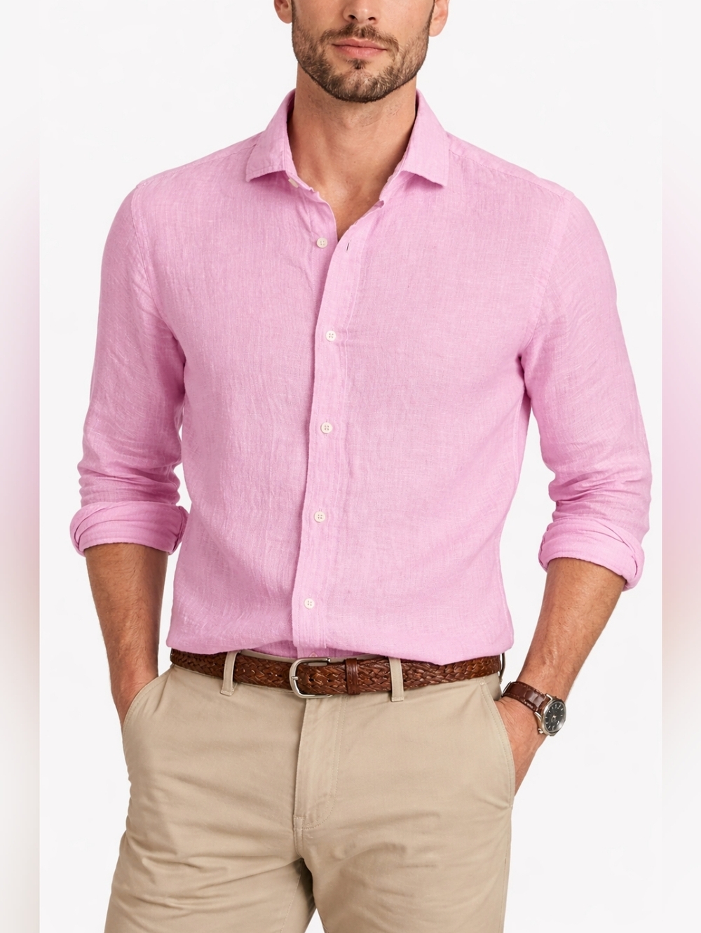 Cremieux Pink 100% Linen Button-Down Shirt Men's  Small Luxury